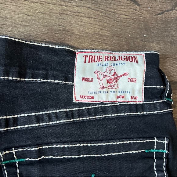 True Religion Men's Ricky Rope Stitch Flap Jeans Washed Black/Green Size 34x32 - Picture 4 of 10
